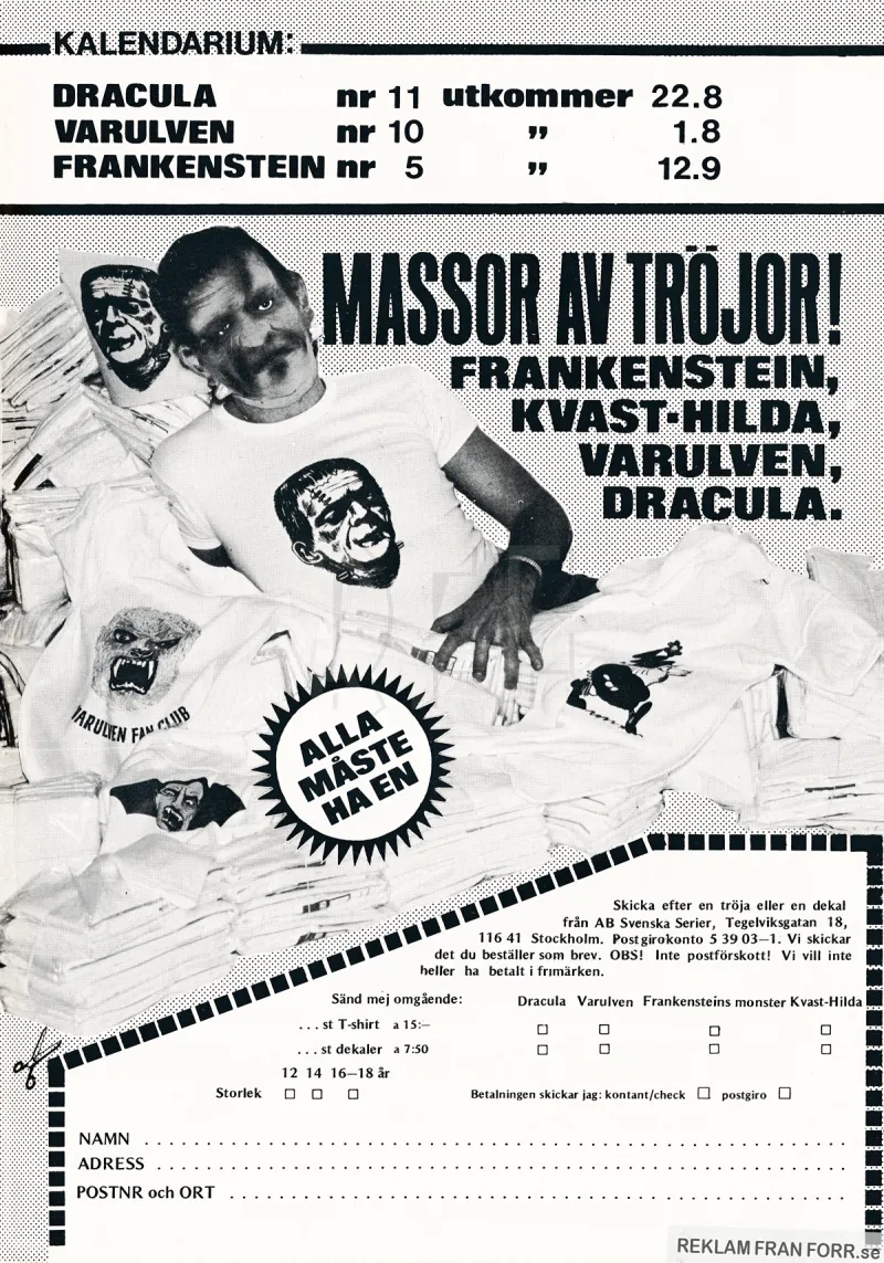 Reklam för tröjor med tryck på skräckisar