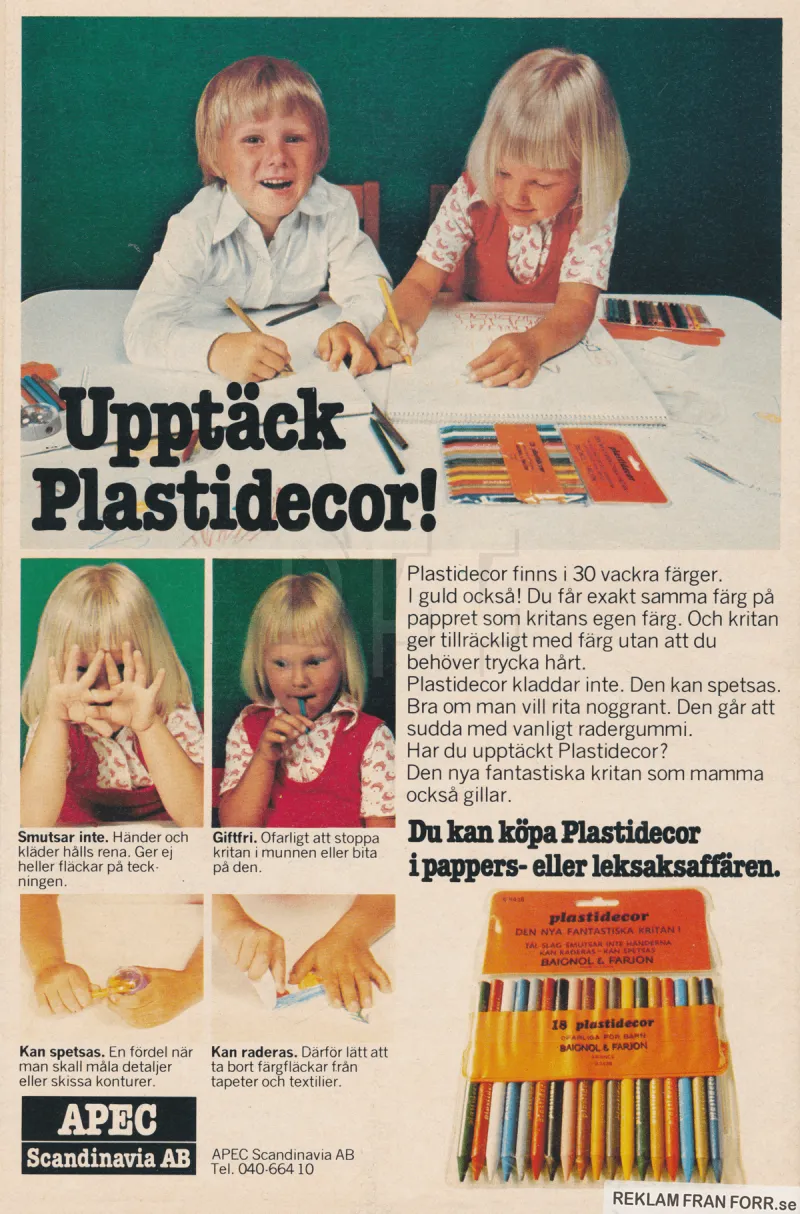 Reklam för Plastidecor färgpennor 