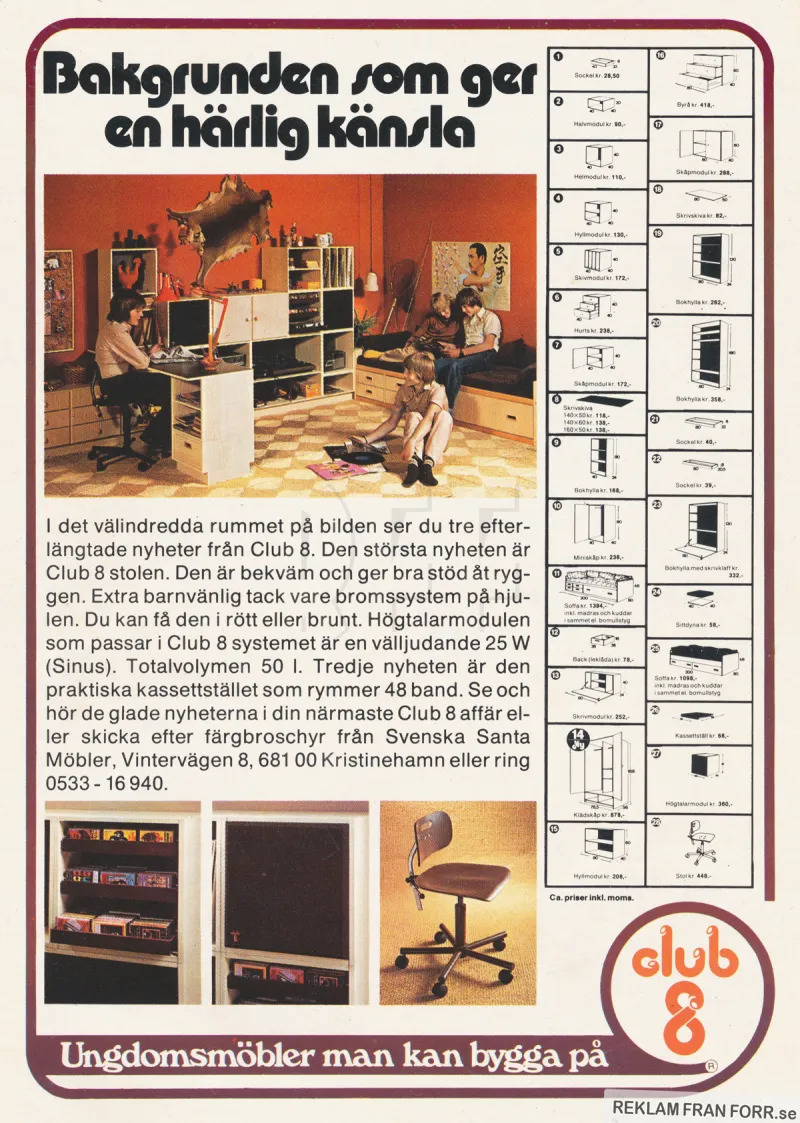 Annons för möbler från Club 8