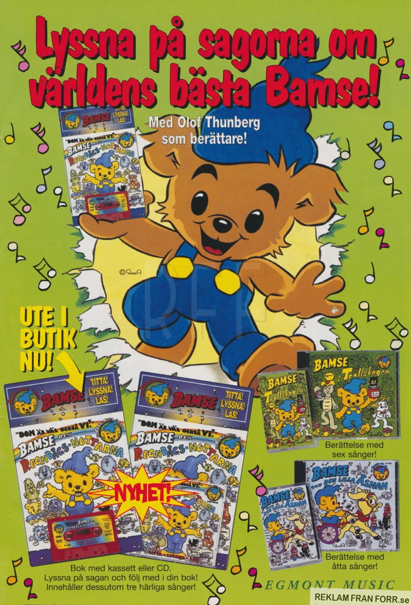 Annons för musiksagor med Bamse - Världens starkaste björn