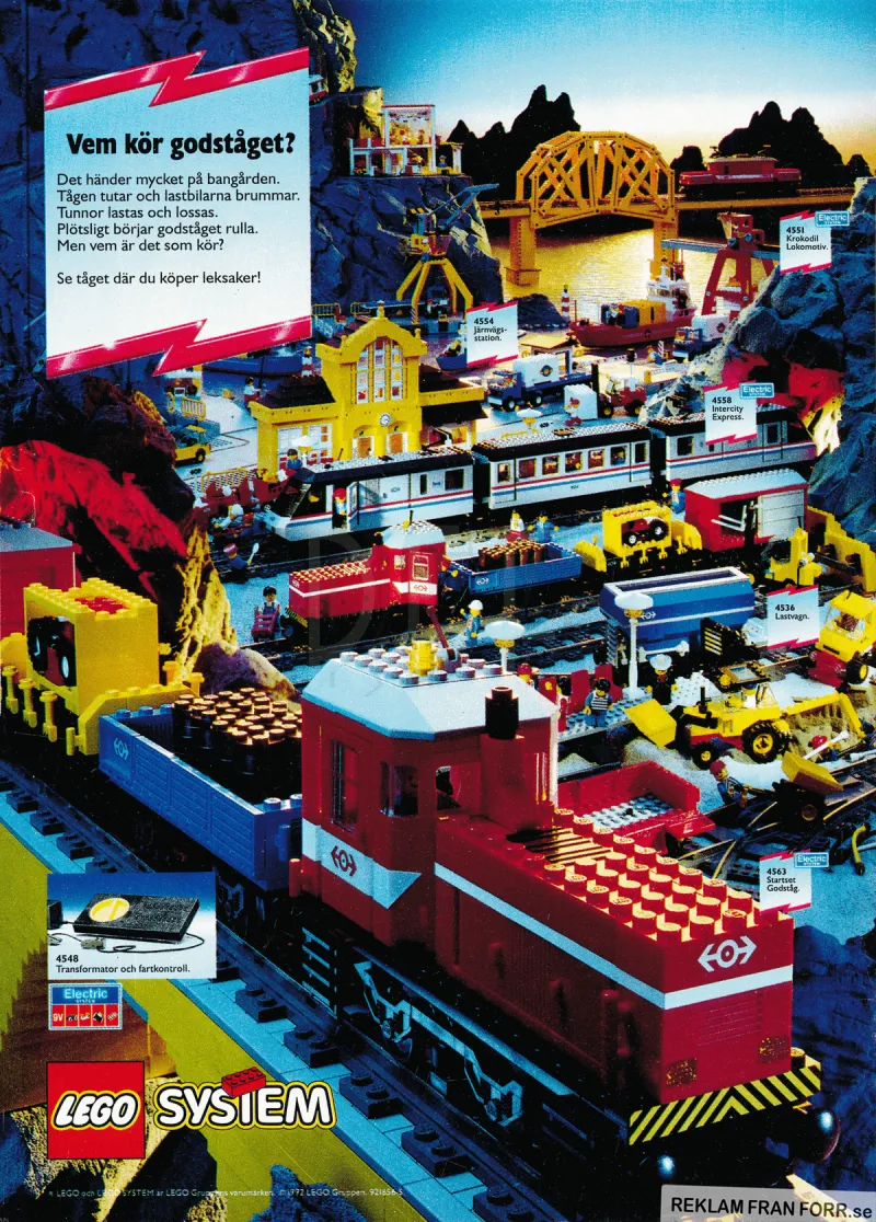 Reklam för nya byggsatser från LEGO med tåg som minsta gemensam nämnare