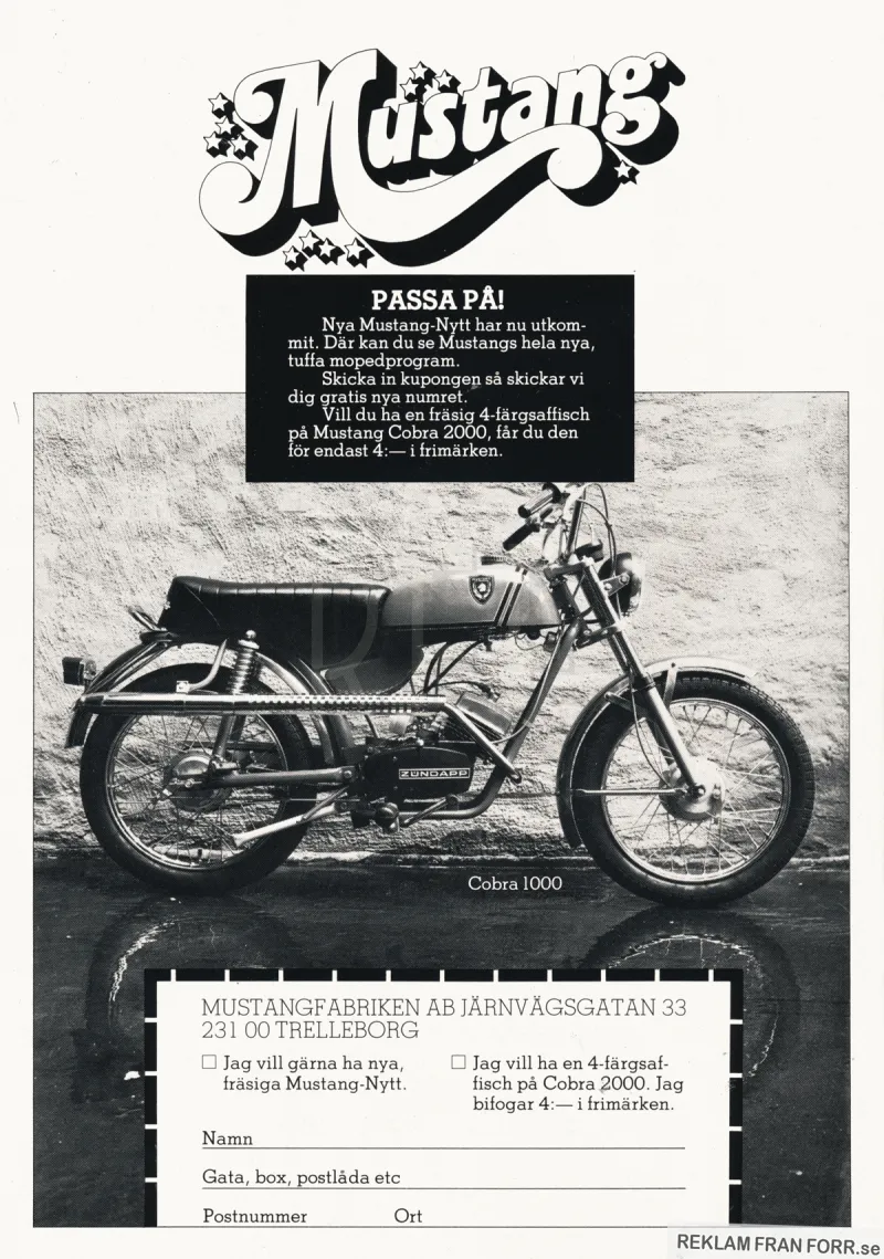 Reklam för en moped från Mustang