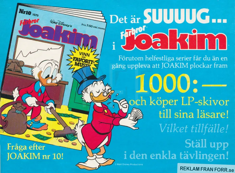 Reklam för tidningen Farbror Joakim som utlovar LP-skivor i en tävling