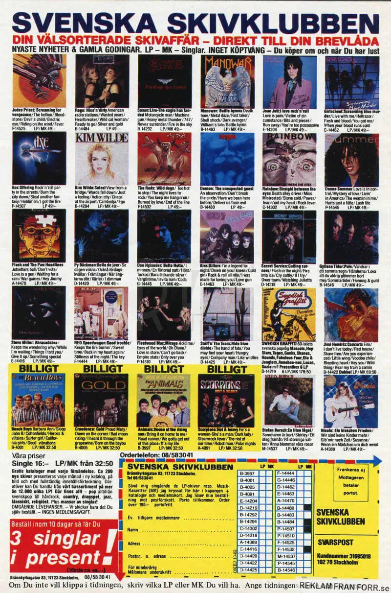 Reklam för Svenska skivklubben i OKEJ från 1982