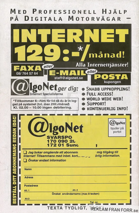 Reklam för Algonet