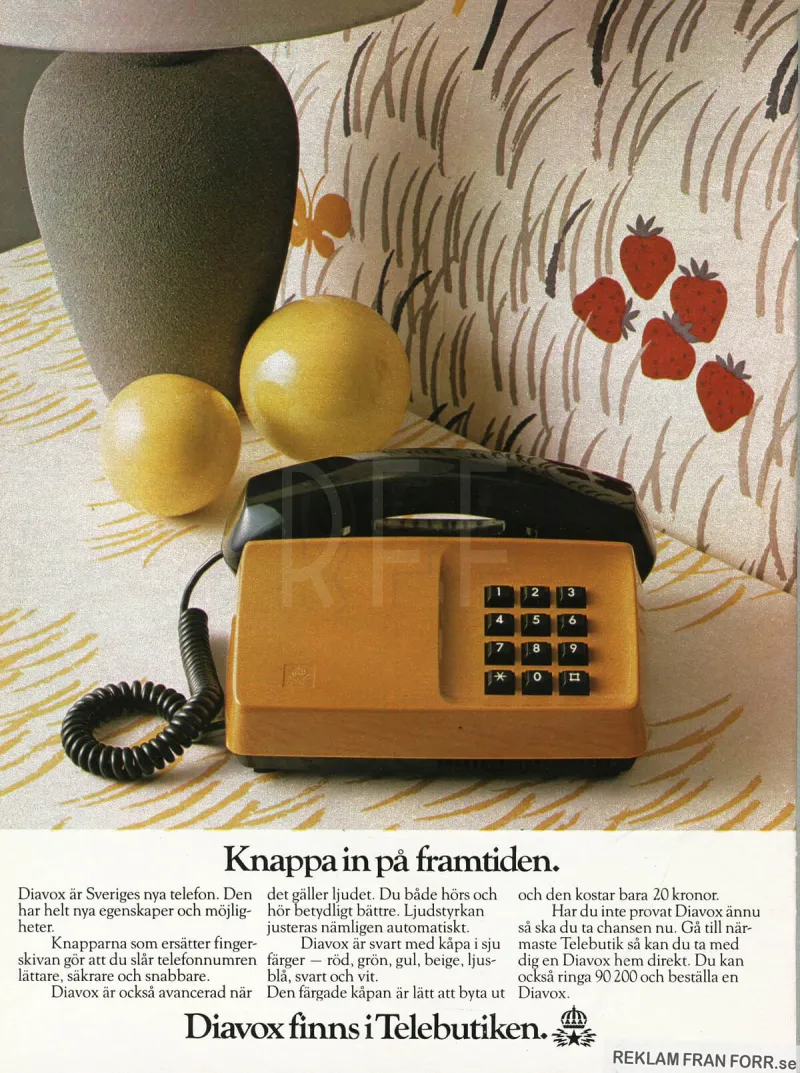 Reklam för telefonen Diavox som utvecklats av Ericsson och Televerket