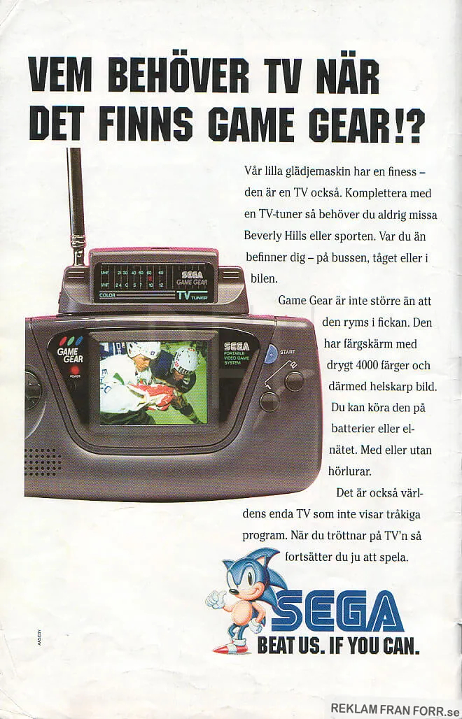 Annons för TV-tuner för SEGA Game Gear