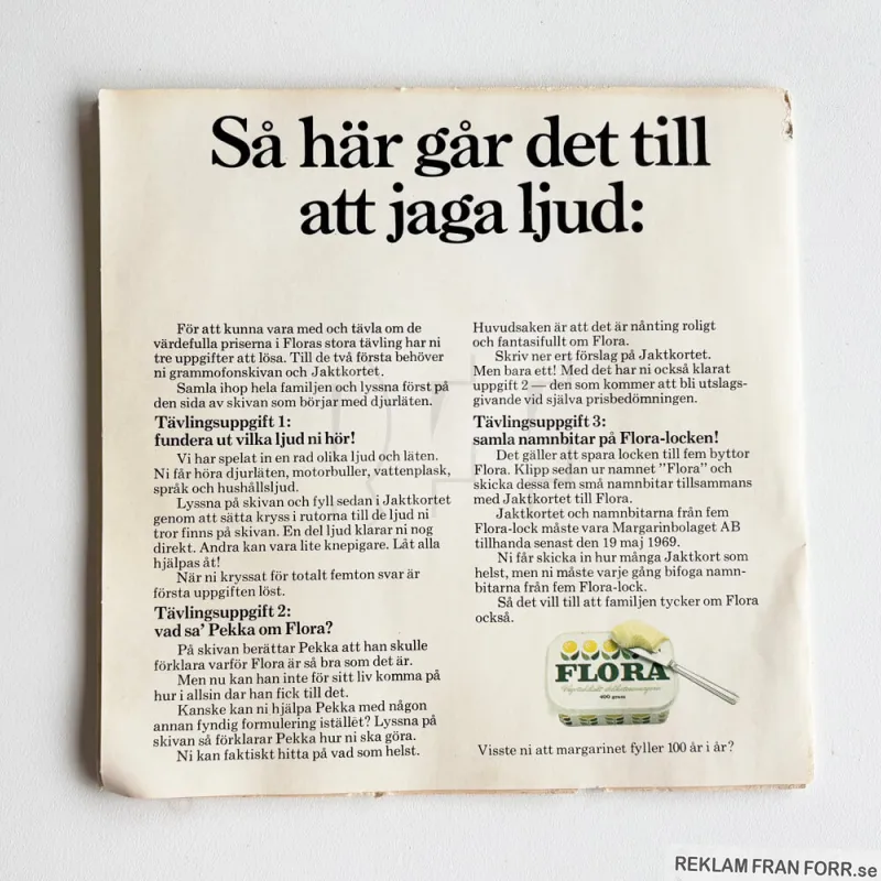 Inlaga till singeln Pekkas Ljud-Jakt, reklam från Flora