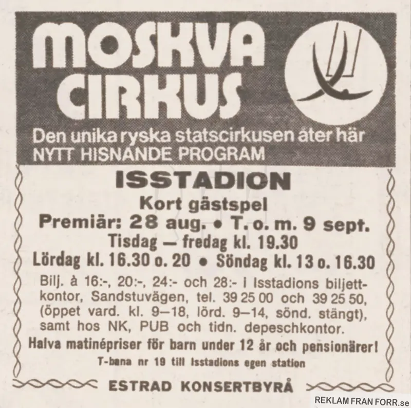 Reklam för Moskva cirkus som är på besök i Stockholm