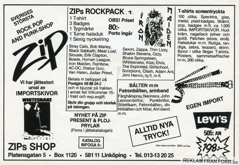 Reklam för ZIPs Shop - Sveriges största rock, pop och punk-shop