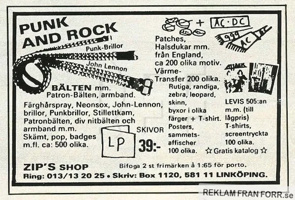 Reklam för Zip's shop i Linköping