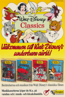Reklam för kassetter med sagor och musik från Walt Disneys klassiska filmer