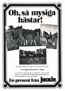 Reklam för tidningen Jackie, som har vykort som bilaga då och då 