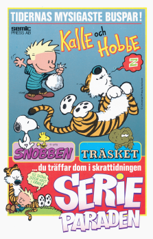 Internreklam för serietidningen Serieparaden med bland annat Kalle & Hobbe samt Träsket