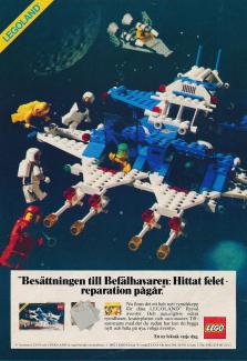 Annons för LEGO där ett rymdskepp i rymden gör reklam för Lego Rymd