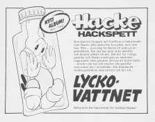 Reklam för seriealbumet Lyckorvattnet med Hacke Hackspett