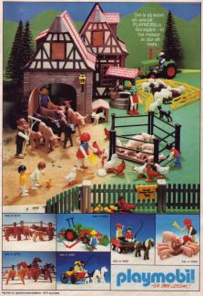 Annons för Playmobil med flera av deras leksaksserier är uppställda och uppvisade