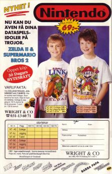 Reklam för tröjor med motiv från Nintendospelen Legend of Zelda och Super Mario Bros.