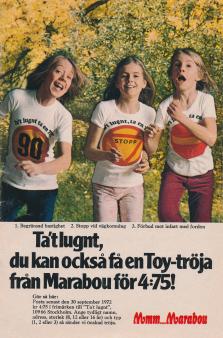 Reklam för Marabou som säljer t-shirt med trafiksskyltsmotiv som reklam för tuggummit Toy