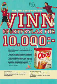 Reklam i tävlingsform för chokladdrycken O'boy från Marabou