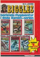 Reklam för sex stycken böcker om Biggles som gavs ut i serien Röda Ramen