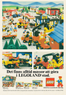 Reklam för Legoland stad där en uppbyggd stad agerar centrum