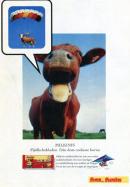 Annons för Marabous nyhet Milkinis, som annonseras genom ett foto på en ko med öppen mun