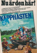 Reklam för leksakskatalogen Käpphästen där man ser två barn dra i land en roddbåt full med leksaker