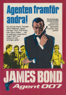 Reklam för serietidningen James Bond med en bild på agenten framför ett gäng andra kända seriefigurer