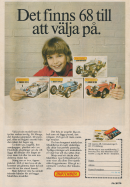 Annons för byggsatser från Matchbox där en pojke visar upp fyra olika byggsatser på ett bord
