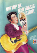 Annons för glassen Big Top med en bild på Elvis Presley som använder glassen som en mikrofon och sjunger in i den