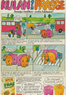 Annons för frukostflingesorten Kulfras med en tecknad serie med två elefanter
