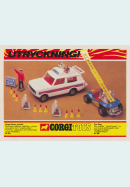 Reklam för två bilar från Corgi Toys med karaktäristiska "snabbrullhjul"