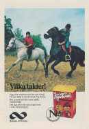Reklam för chokladdrycken Top Kvick från Nordchoklad där man ser två tjejer till häst