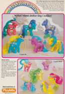 Två bilder med sex hästdockor från My Little Pony på varje, annons för leksaksserien My Little Pony